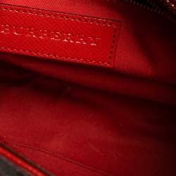 مملوكة مسبقًا حقيبة ساتشل بربري مينفورد بورتريه كانفاس مقوى كاروهات هاي ماركت تشيك وجلد لامع بيج/ أحمر 