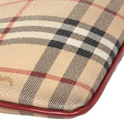 مملوكة مسبقًا حقيبة كلتش بربري حمالة معصم سحاب علوي كانفاس مقوى كاروهات هايماركت بيج 