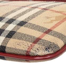 مملوكة مسبقًا حقيبة كلتش بربري حمالة معصم سحاب علوي كانفاس مقوى كاروهات هايماركت بيج 