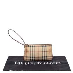 مملوكة مسبقًا حقيبة كلتش بربري حمالة معصم سحاب علوي كانفاس مقوى كاروهات هايماركت بيج 