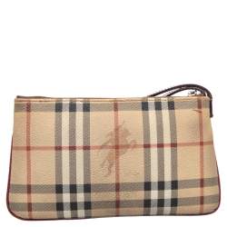 مملوكة مسبقًا حقيبة كلتش بربري حمالة معصم سحاب علوي كانفاس مقوى كاروهات هايماركت بيج 