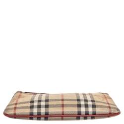 مملوكة مسبقًا حقيبة كلتش بربري حمالة معصم سحاب علوي كانفاس مقوى كاروهات هايماركت بيج 