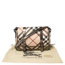 Burberry Metallic Bronze/Beige Nova Check PVC and Leather Messenger Flap Bag