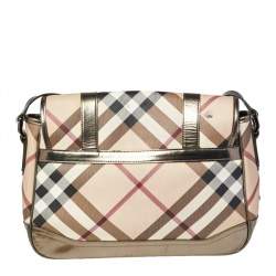 Burberry Metallic Bronze/Beige Nova Check PVC and Leather Messenger Flap Bag