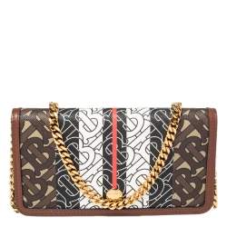 مملوكة مسبقًا Burberry Brown TB Monogram Coated Canvas and Leather Rowe Wallet on Chain