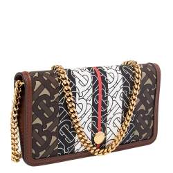 مملوكة مسبقًا Burberry Brown TB Monogram Coated Canvas and Leather Rowe Wallet on Chain