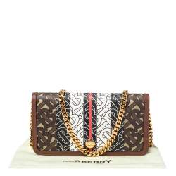 مملوكة مسبقًا Burberry Brown TB Monogram Coated Canvas and Leather Rowe Wallet on Chain