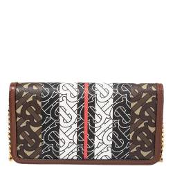 مملوكة مسبقًا Burberry Brown TB Monogram Coated Canvas and Leather Rowe Wallet on Chain