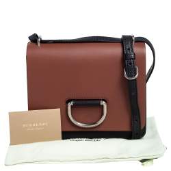 Pre Owned Burberry Black/Brown Leather Small D-Ring Chain Shoulder Bag