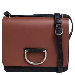 Pre Owned Burberry Black/Brown Leather Small D-Ring Chain Shoulder Bag