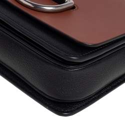 Pre Owned Burberry Black/Brown Leather Small D-Ring Chain Shoulder Bag