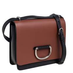 Pre Owned Burberry Black/Brown Leather Small D-Ring Chain Shoulder Bag