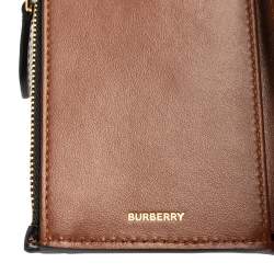 مملوكة مسبقًا محفظة بربري طية ثلاثية صغير جلد وكانفاس مقوى مخطط أيقون أسود/ بيج