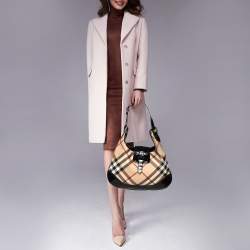 مملوكة مسبقًا Burberry Black/Beige Nova Check Coated Canvas Brook Hobo