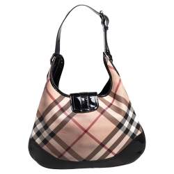 مملوكة مسبقًا Burberry Black/Beige Nova Check Coated Canvas Brook Hobo