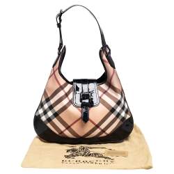 مملوكة مسبقًا Burberry Black/Beige Nova Check Coated Canvas Brook Hobo