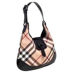 مملوكة مسبقًا Burberry Black/Beige Nova Check Coated Canvas Brook Hobo