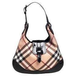 مملوكة مسبقًا Burberry Black/Beige Nova Check Coated Canvas Brook Hobo