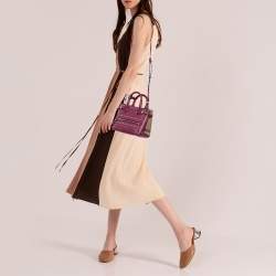 مملوكة مسبقًا Burberry Magenta Leather and House Check Canvas Mini Banner Tote