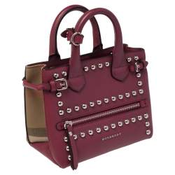 مملوكة مسبقًا Burberry Magenta Leather and House Check Canvas Mini Banner Tote