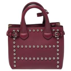 مملوكة مسبقًا Burberry Magenta Leather and House Check Canvas Mini Banner Tote