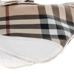 Pre Owned Burberry Beige/ White Nova Check And Patent Leather Brooke Hobo