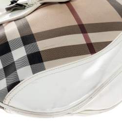 Pre Owned Burberry Beige/ White Nova Check And Patent Leather Brooke Hobo