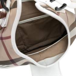 Pre Owned Burberry Beige/ White Nova Check And Patent Leather Brooke Hobo