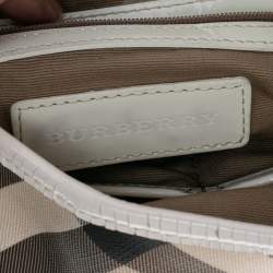 Pre Owned Burberry Beige/ White Nova Check And Patent Leather Brooke Hobo