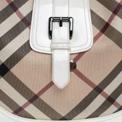 Pre Owned Burberry Beige/ White Nova Check And Patent Leather Brooke Hobo