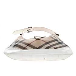 Pre Owned Burberry Beige/ White Nova Check And Patent Leather Brooke Hobo