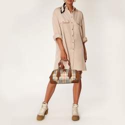 Pre Owned Burberry Beige/Brown Haymarket Check Coated Canvas and Leather Boston Bag