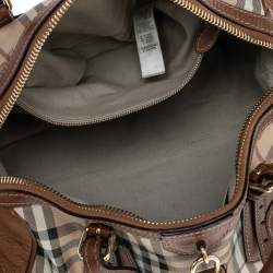 Pre Owned Burberry Beige/Brown Haymarket Check Coated Canvas and Leather Boston Bag