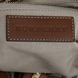 Pre Owned Burberry Beige/Brown Haymarket Check Coated Canvas and Leather Boston Bag