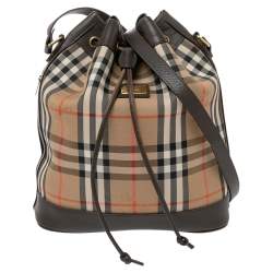 Burberry Brown/Cream Woven Leather Drawstring Bag at 1stDibs