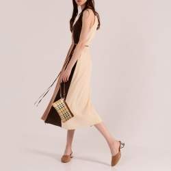 Pre Owned Burberry Beige/Brown Haymarket Check Coated Canvas and Leather Wristlet Clutch