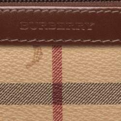 Pre Owned Burberry Beige/Brown Haymarket Check Coated Canvas and Leather Wristlet Clutch