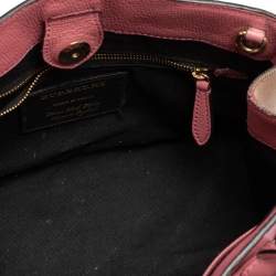 Pre Owned Burberry Pink/Beige Leather and House Check Canvas Small Banner Tote
