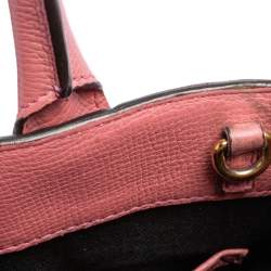 Pre Owned Burberry Pink/Beige Leather and House Check Canvas Small Banner Tote