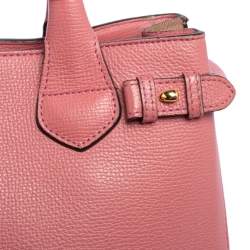 Pre Owned Burberry Pink/Beige Leather and House Check Canvas Small Banner Tote