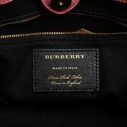 Pre Owned Burberry Pink/Beige Leather and House Check Canvas Small Banner Tote