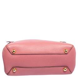 Pre Owned Burberry Pink/Beige Leather and House Check Canvas Small Banner Tote