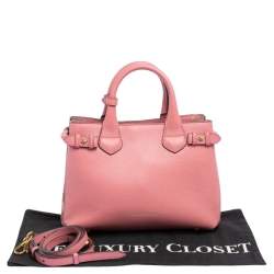 Pre Owned Burberry Pink/Beige Leather and House Check Canvas Small Banner Tote
