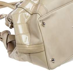 Pre Owned Burberry Cream Quilted Patent Leather Beaton Tote