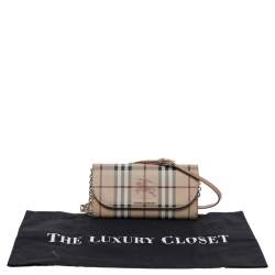 Pre Owned محفظة بسلسلة بربري هينلي كانفاس مقوى كاروهات هايماركت تشيك بيج