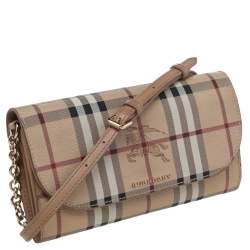 Pre Owned محفظة بسلسلة بربري هينلي كانفاس مقوى كاروهات هايماركت تشيك بيج