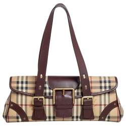 used Burberry Haymarket Check Buckle Satchel Handbags