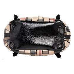 Pre Owned Burberry Beige Nova Check Coated Canvas And Patent Leather Cartridge Pleat Tote