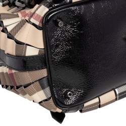 Pre Owned Burberry Beige Nova Check Coated Canvas And Patent Leather Cartridge Pleat Tote