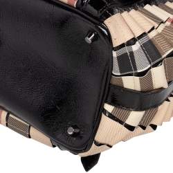 Pre Owned Burberry Beige Nova Check Coated Canvas And Patent Leather Cartridge Pleat Tote